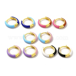 Classic Enamel Hoop Earrings, Real 18K Gold Plated Brass Jewelry for Women, Lead Free & Cadmium Free, Mixed Color, 12x2.5x13mm, Pin: 0.8mm