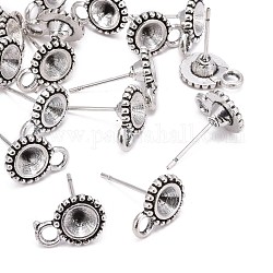 Tibetan Style Stud Earring Findings, with Loop, Cadmium Free & Lead Free, Flat Round, Antique Silver, 13x8.5mm, Hole: 2mm, Pin: 1mm, Fit for 5mm Rhinestone
