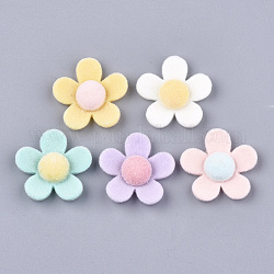 Flocky Resin Cabochons, Flower, Mixed Color, 26.5~27x27~28x7~8mm