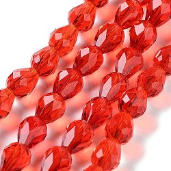 Faceted Teardrop Imitation Austrian Crystal Bead Strands, Grade AAA, Red, 8x6mm, Hole: 0.7~0.9mm, about 50pcs/strand, 15.7 inch