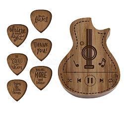 Scatola di plettri in legno a forma di chitarra, con 6 pezzo di plettri per chitarra in legno traingle, modello di nota musicale, 32x27x2.5mm, 6 pc / set