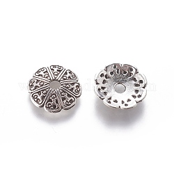Tibetan Style Alloy Bead Caps, Cadmium Free & Nickel Free & Lead Free, Antique Silver, 13x2.5mm, Hole: 2.5mm