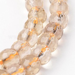Natural Lemon Quartz Beads Strands, Faceted, Round, 5~6mm, Hole: 1mm, about 72pcs/strand, 15.3 inch