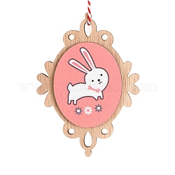 Holzoval zum Thema Ostern mit Hasen-Anhängerdekoration, als hängende Dekoration für die Party zu Hause, weiß, 88x64x8 mm
