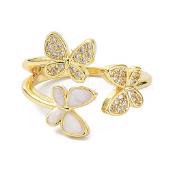Mariposa real 18k anillos de puño chapado en oro para niña regalo de mujer, anillos abiertos de circonita cúbica micro pavé de latón, con resina, blanco, nosotros tamaño 6 3/4 (17.1 mm)