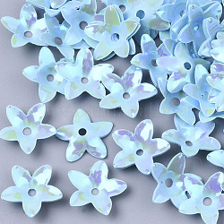 Accesorios del ornamento, paillette plástico pvc / cuentas de lentejuelas, color de ab chapado, flor, el cielo azul, 12.5x12x3mm, agujero: 1.8 mm, aproximamente 16000 unidades / 500 g