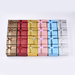 Cajas de anillas de cartón, con hilo bowknot y esponja en el interior, cuadrado, color mezclado, 5.1x5.1x3.5cm, tamaño interno: 4.4x4.5 cm