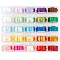 25 rouleaux de fil monobrin polyester brillant 25 couleurs, avec bobine en plastique, pour les accessoires en épingle à cheveux hanfu, couleur mixte, 0.1mm, environ 65.62~76.55 yards (60~70 m)/rouleau, 1 rouleau / couleur