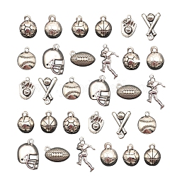 Set di ciondoli in lega stile tibetano, articoli sportivi, forme misto, argento antico, 13~30x10~17mm, 30 pc / set