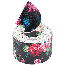 Tessuto in pelle pu stampa fiore tessuto, per borse per scarpe cucito patchwork applicazioni fai da te, nero, 5x0.2cm