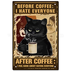 Creatcabin 猫 コーヒー ブリキサイン ヴィンテージ コーヒー前に私はみんなが嫌い コーヒーの後はみんなを憎むのが気分がいい メタルブリキ看板 レトロポスター ホーム キッチン バスルーム ウォールアート 装飾 8 x 12インチ