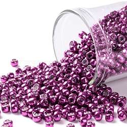 TOHO Round Seed Beads, Japanese Seed Beads, (563) Hot Pink Metallic, 8/0, 3mm, Hole: 1mm, about 222pcs/bottle, 10g/bottle