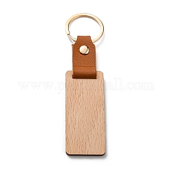 Schlüsselanhänger mit Anhänger aus Holz und Kunstleder, mit Eisenringen, Rechteck, 13 cm