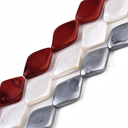 Electroplate Natural Shell Beads Strands, Rhombus, Mixed Color, 13x9x2.5mm, Hole: 0.8mm, about 29pcs/strand, 15.16 inch(38.5cm)