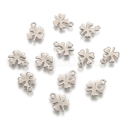 304 Stainless Steel Charms, Four Leaves Clover Pendants, Stainless Steel Color, 10x8x1mm, Hole: 1mm