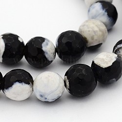 Natural Weathered Agate Faceted Round Beads Strands, Dyed, Grade A, Black, 6mm, Hole: 1mm, about 61pcs/strand, 15 inch