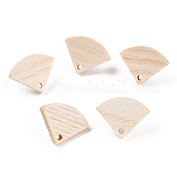 Boucles d'oreilles en bois de frêne, avec épingle en 304 acier inoxydable, fan, 15x19mm, Trou: 1.8mm, pin: 0.7 mm