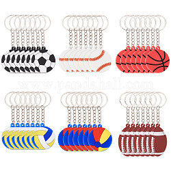 Craspire 42 pièces 6 style articles de sport pvc pendentif porte-clés, avec accessoires de porte-clés en fer, football & rugby & basket, Modèles mixtes, 100~101mm, 7 pièces / style