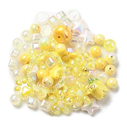 Perles acryliques, formes mixtes, jaune, 8~51x8~51x6~27.5mm, Trou: 1.8~3.8mm, environ 163 pcs/380.2 g, 380.2 g / sac