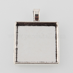 Tibetan Style Antique Silver Alloy Square Pendant Cabochon Settings, Cadmium Free & Lead Free, Tray: 25x25mm, 37x29x4mm, Hole: 3.5x6mm