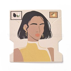 紙のアクセサリーディスプレイカード  イヤリング ネックレス ホルダー カード  女性の模様を持つ正方形  小麦  7.4x7.4x0.03cm  穴：1mm