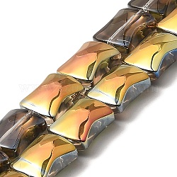 Trasparenti perle di vetro placca fili, mezzo arcobaleno placcato, congiunta di bambù, oro, 12x10x5.5mm, Foro: 1 mm, circa 49pcs/filo, 24.02'' (61 cm)
