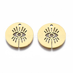 201 Stainless Steel Pendants, Laser Cut, Flat Round with Eye, Golden, 15.5x15.5x1mm, Hole: 1.4mm