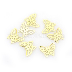 Металлические украшения из гравированного железа, подвески-бабочки, подвески, золотые, 11x15x0.6 мм, отверстие : 1 мм