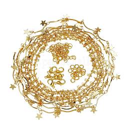 Набор для изготовления ожерелья из цепочки своими руками, в том числе латунные зубчатые стержневые цепи, бордюрные цепи, удлинители цепей и прыжковое кольцо, Карабин-лобстер из цинкового сплава, золотые, 12x6 мм, отверстие : 1.2 мм, 8 шт