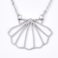 201 Stainless Steel Pendant Necklaces, with Cable Chains, Shell, Stainless Steel Color, 16.9 inch(43cm), 2mm, Shell: 23x29.5x1mm