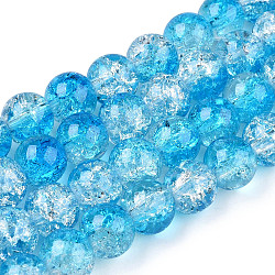 Chapelets de perles en verre craquelé peint, deux tons, ronde, bleu profond du ciel, 8mm, Trou: 1.3~1.6mm, Environ 100 pcs/chapelet, 31.4 pouce.