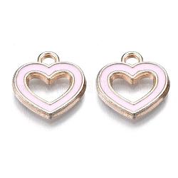 Alloy Enamel Charms, Heart, Pink, Light Gold, 15x14x2mm, Hole: 2mm