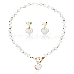 Anattasoul ABS-Kunststoffperlen-Herzanhänger-Halskette mit Perlenketten und baumelnden Ohrsteckern, Schmuckset für Frauen, golden, 17.72 Zoll (45 cm), 13.5x15x7 mm, Stift: 0.7 mm