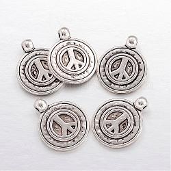Tibetan Style Alloy Peace Sign Pendants, Lead Free  & Nickel Free, Antique Silver, 20x16x3mm, Hole: 2mm