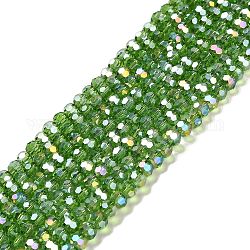 Perle di vetro trasparente, sfaccettato, tondo, verde, 4.5x4mm, Foro: 1 mm, circa 94~95pcs/filo, 13.98'' (35.5 cm)