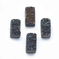 Cabochons de quartz druzy naturel électrolytique, rectangle, noir plaqué, 8x4x4~5mm