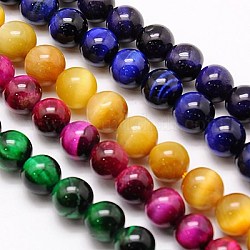 Natural Tiger Eye Beads Strands, Dyed & Heated, Round, Mixed Color, 8mm, Hole: 1mm, about 48pcs/strand, 15.75 inch