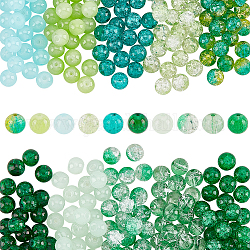 Pandahall Elite 300 Stück 10-farbige, gebackene, bemalte Crackle-Glasperlenstränge, Ton zwei, Runde, grün, 8 mm, Bohrung: 1.3~1.6 mm, 30 Stk. je Farbe