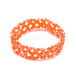 Bling Glass Beaded Stretch Bracelet, Braided Flower Bracelet for Women, Coral, Inner Diameter: 2 inch(5cm)