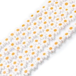Hilos de abalorios de vidrio millefiori artesanal, flor, blanco, 6.4~9x3.2mm, agujero: 1 mm, aproximamente 56 pcs / cadena, 15.75'' (40 cm)
