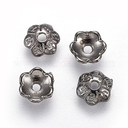 6 -petal de style tibétain casquettes fleur d'alliage de perles, sans cadmium et sans plomb, gunmetal, 6x2mm, Trou: 1mm