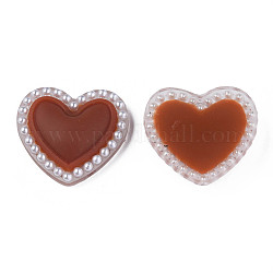 Cabuchones de acrílico, con cuentas de perlas de imitación de plástico abs, corazón, tierra de siena, 20.5x22x5mm