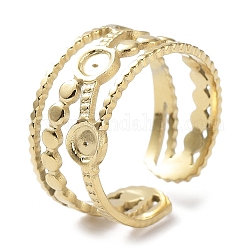 304 fornituras de anillo de puño cruzado de acero inoxidable, ajustes de anillo de copa de bisel con bandeja redonda, real 18k chapado en oro, diámetro interior: 17 mm, Bandeja: 3 mm