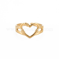 Placage ionique (ip) 304 anneau de manchette à cœur ouvert en acier inoxydable pour femme, sans nickel, véritable 18k plaqué or, nous taille 6 3/4 (17.1mm)