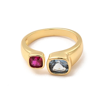 Квадратное открытое кольцо-манжета с кубическим цирконием, настоящие 18-каратные позолоченные латунные украшения для женщин, без свинца и без кадмия, красочный, размер США 9 (18.9 мм)