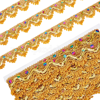 Wholesale PH PandaHall 18.6 Yard Sequinned Lace Trim Golden Beaded Lace  Trim 1.3 Sequins Ribbon Vintage Decorative Sewing Fabric Wave-Shaped Lace  Ribbon for Wedding Craft Party Dress Hair Hat Bag Decoration 