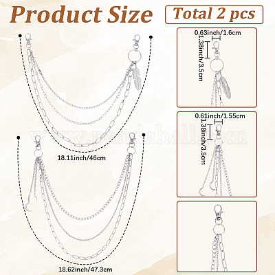 2 шт. 2 стиля сплава 3 слоя цепи ремень с кисточками для брюк&nbsp;AJEW-GF0011-95-1