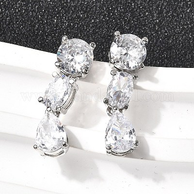 Серьги-гвоздики в форме капли с микропаве из прозрачных кубических цирконий из латуни EJEW-P322-09P-1