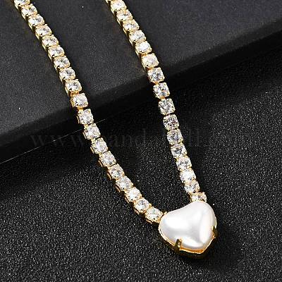 Теннисные ожерелья с прозрачными кубическими цирконами и латунным паве NJEW-K287-02G-1