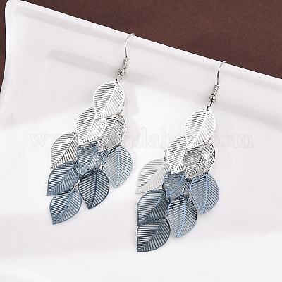 Серьги-подвески в форме листьев из нержавеющей стали 430 EJEW-A137-08P-03-1